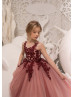 Blush Pink And Maroon Lace Tulle Corset V Back Flower Girl Dress Blush Pink And Maroon Lace Tulle Corset V Back Flower Girl Dress